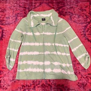 Green and  white womens zip up light weight knit style